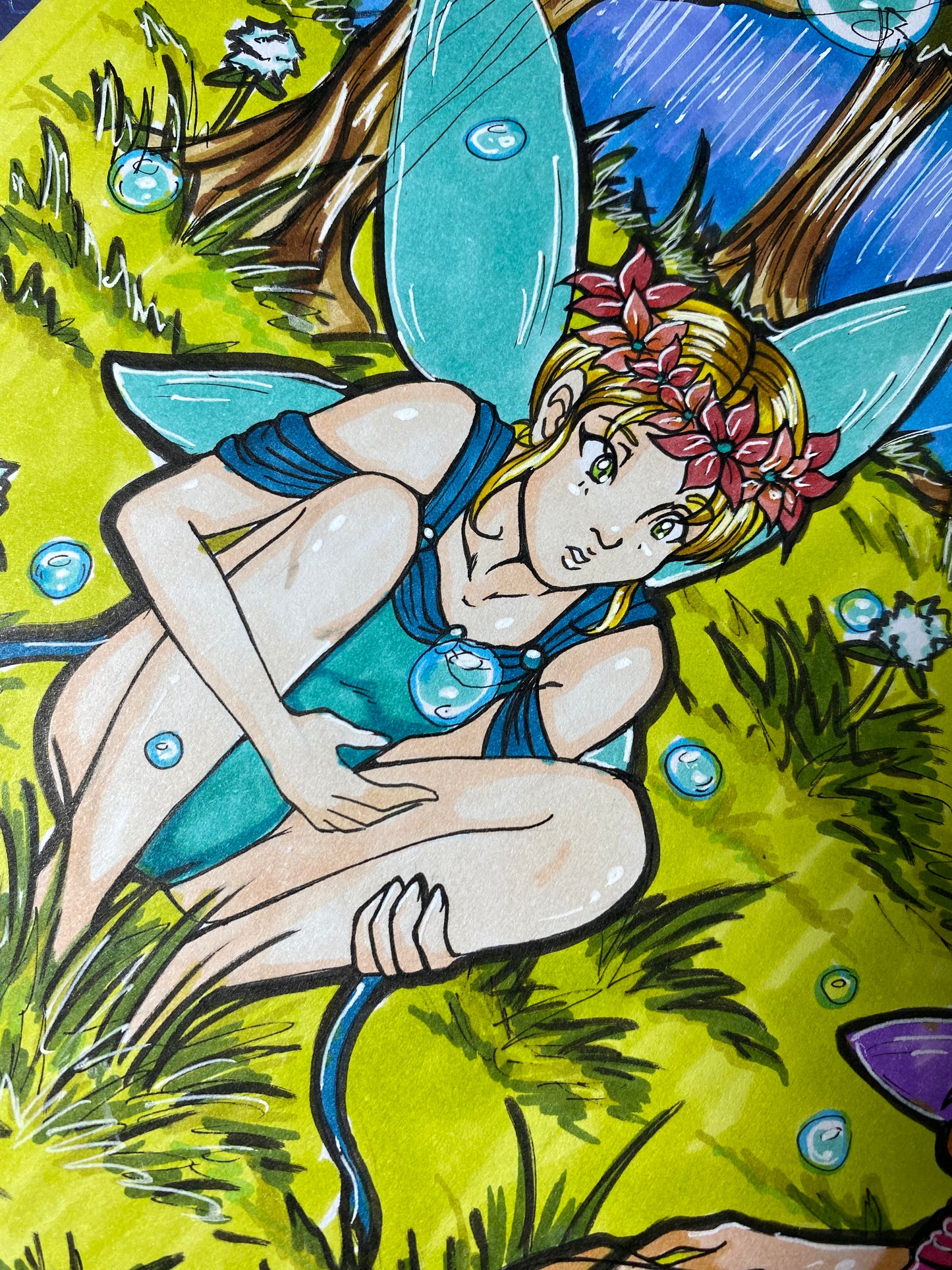 Fairy Sisters, Erial and Fawna 10.5” x 9” Traditional Artwork