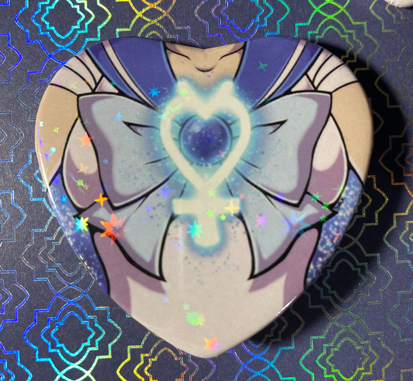 Sailor Moon 2” Starry Holographic Heart Buttons