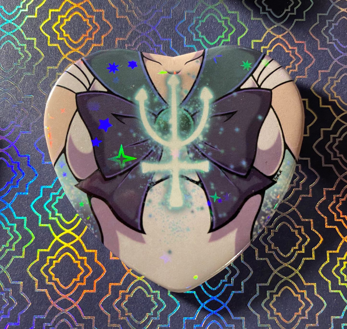 Sailor Moon 2” Starry Holographic Heart Buttons