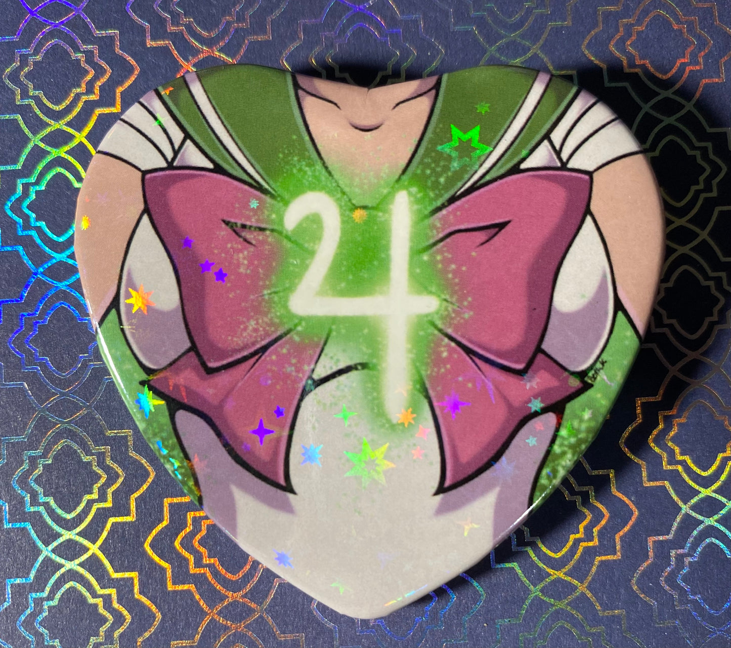 Sailor Moon 2” Starry Holographic Heart Buttons