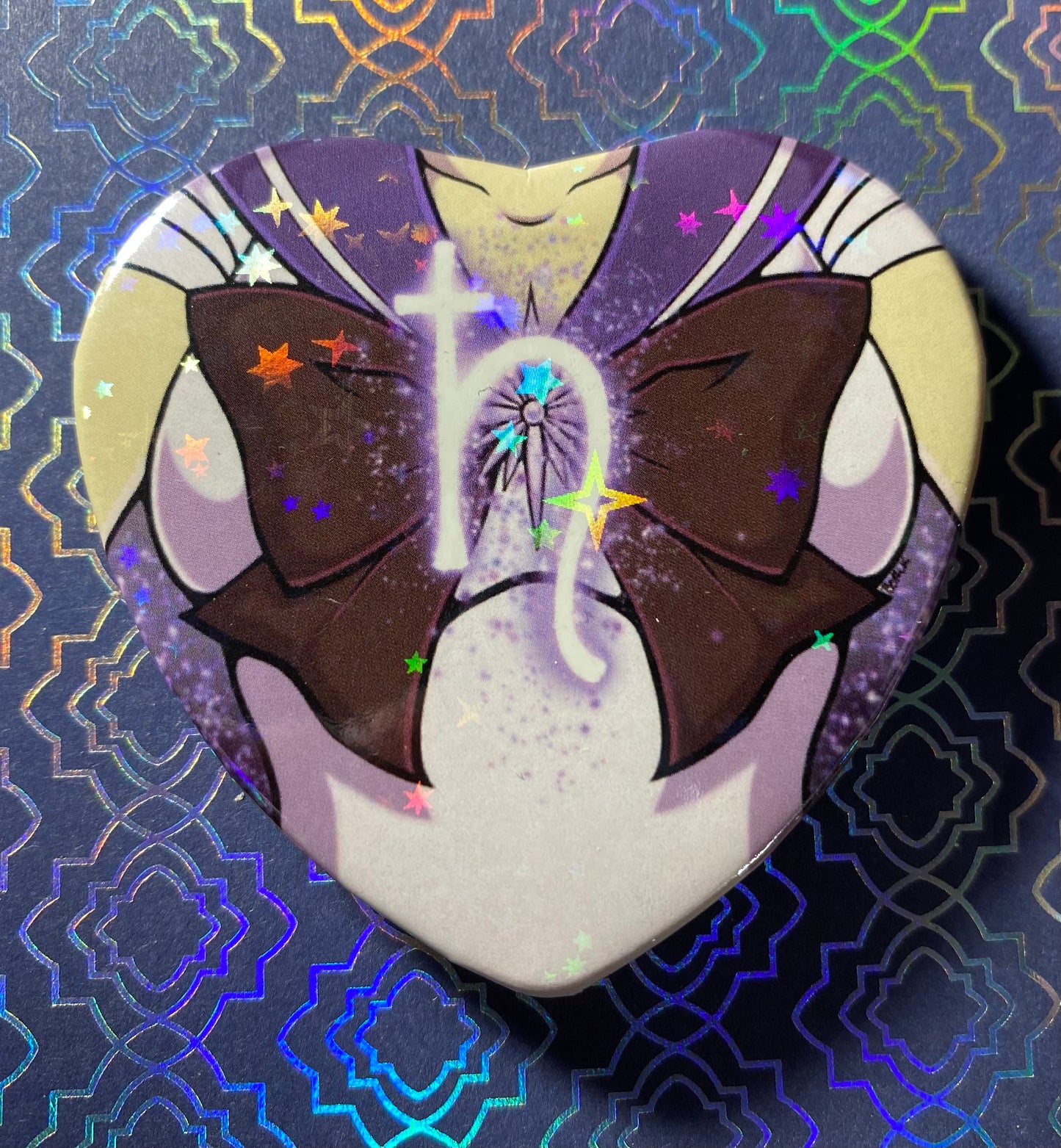 Sailor Moon 2” Starry Holographic Heart Buttons
