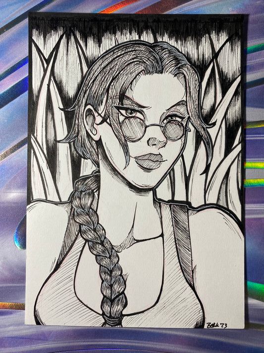 Lara Croft, Tomb Raider - 4.25”x6.25” Original Traditional Fan Art