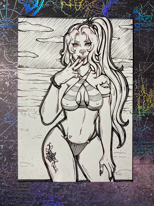 Beach Babe Original Traditional Art Piece 4”x6”